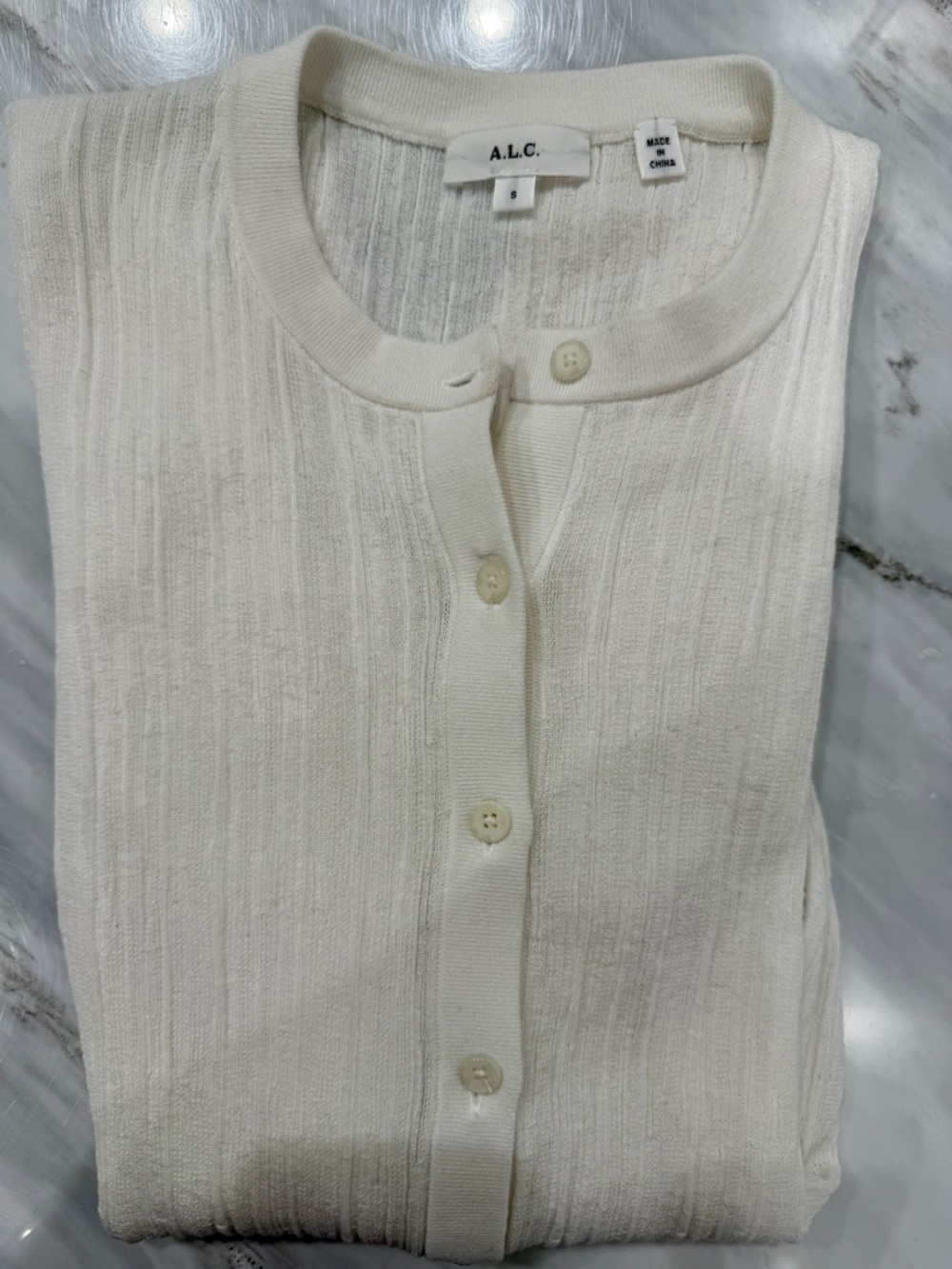 A.L.C. Ivory Cream Ribbed Button-Front Cardigan - Picture 3 of 3